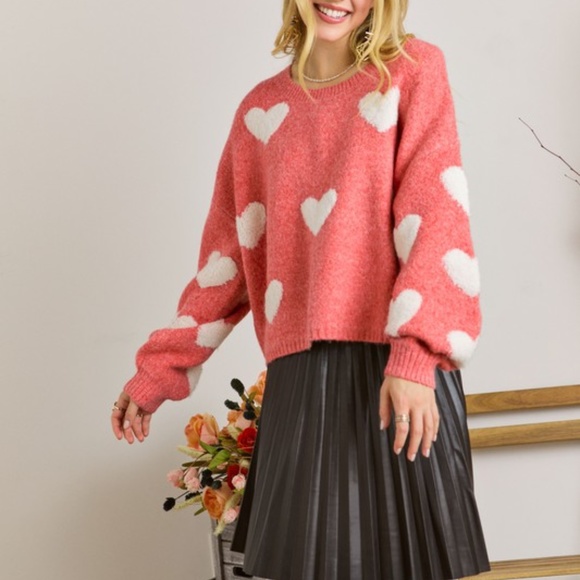 SOLD OUT Red Heart Valentines Day Crew Neck Pullover Relaxed Fit Knit Sweater - Picture 4 of 5